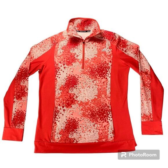 Adidas Golf Polo Shirt Women XL Bright Red Mock Neck Stretch Breathable Athletic - Picture 3 of 11